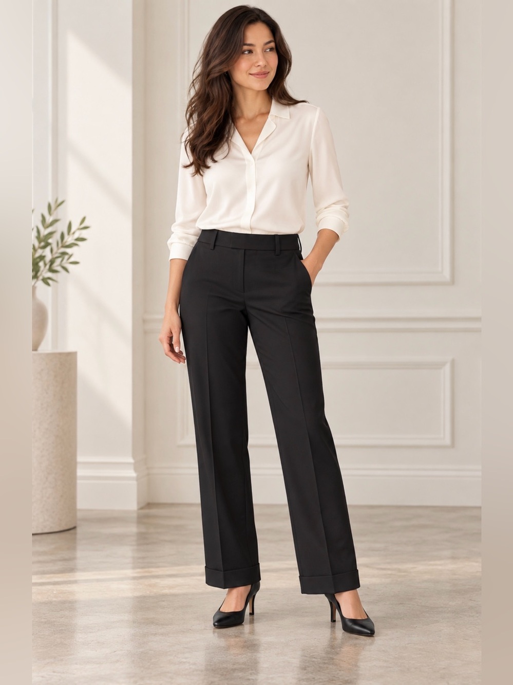 Ann Taylor Black Dress Pants Cuffed Hem Women’s Size 4P Petite